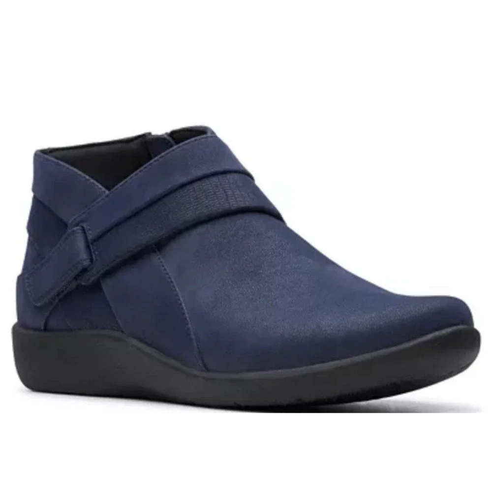 Clarks Cloudstepper Womens Sillian Rani Ortholite Comfort Boots Navy Sz 8.5